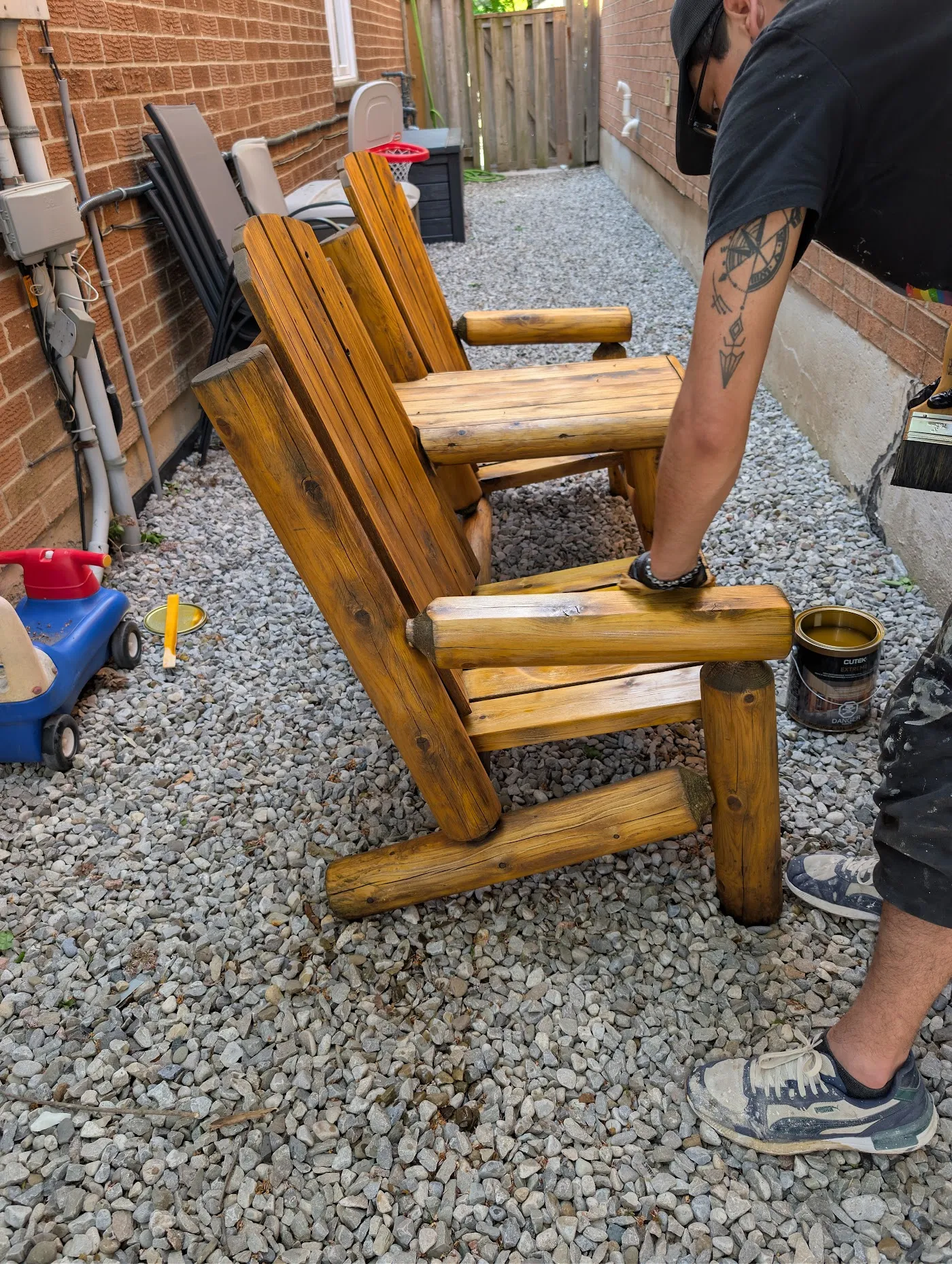 Weathered cedar chairs before refinishing